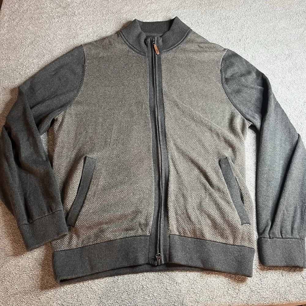 Tommy Bahama Men's M Diamond Springs Full Zip Sweater Jacket Gray Knit Cotton
